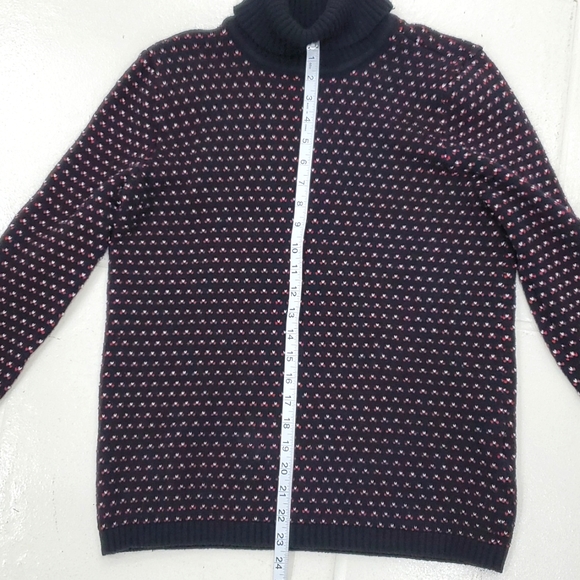 Karen Scott bird's eye turtleneck sweater women's small black red white cotton - Picture 5 of 11